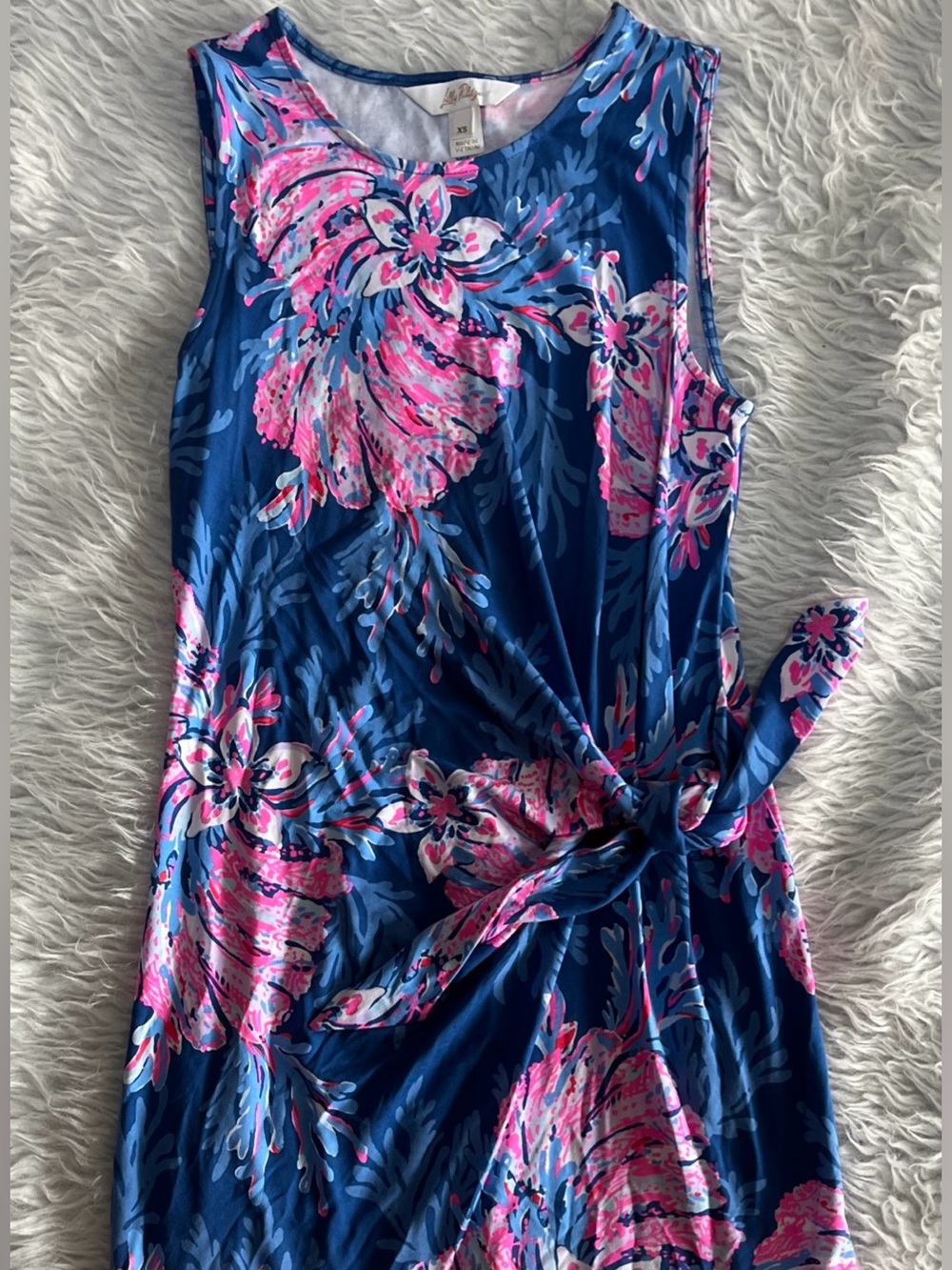 Lilly Pulitzer Blue & Pink Floral Tie-Waist Mini Dress